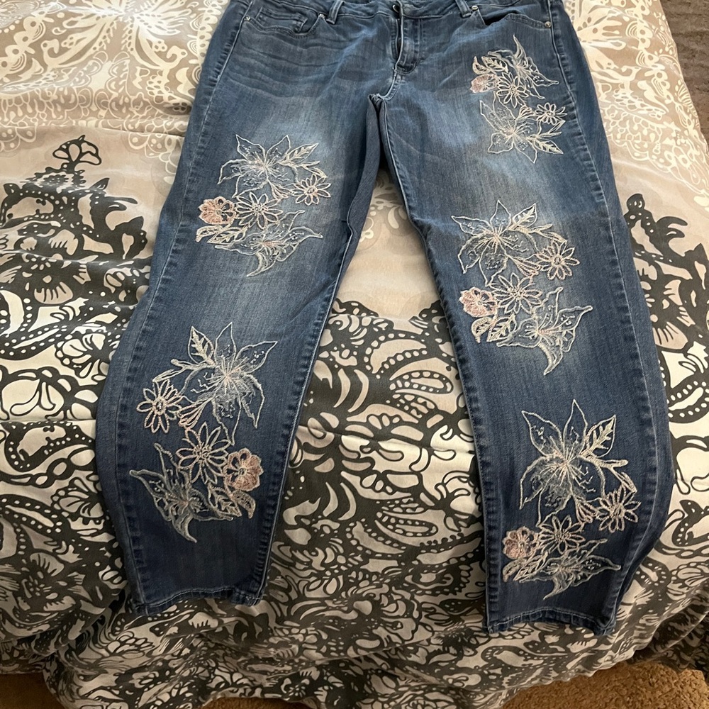 Lane Bryant Blue Floral Embroidered Jeans
